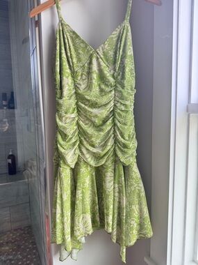 Y2K Lime Green Floral Ruched Mini Dress Fairycore Coquette Slip Dress